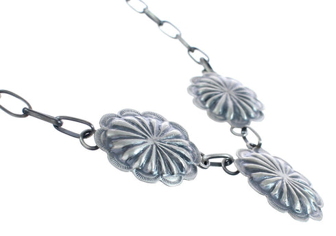 Native American Navajo Concho Sterling Silver Post Earrings and Necklace Set JX122958